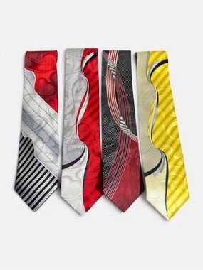 Farentino Ferre mens red yellow abstract 100% silk luxury neck tie lot 4 bundle